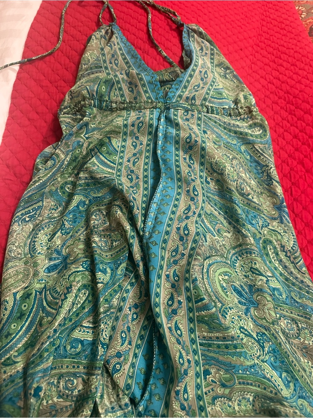 Teal and Green Paisley Halter Dress